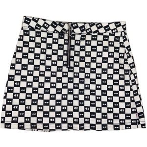 Vans black and white checkered denim mini skirt with eyes